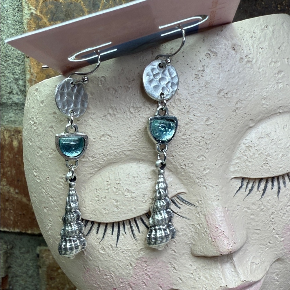 Seashell Silver Tone Dangle Earrings - image 1